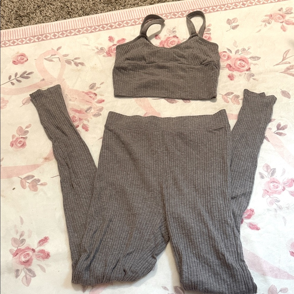H&M Ribbed Grey Lounge Matching Pant Set